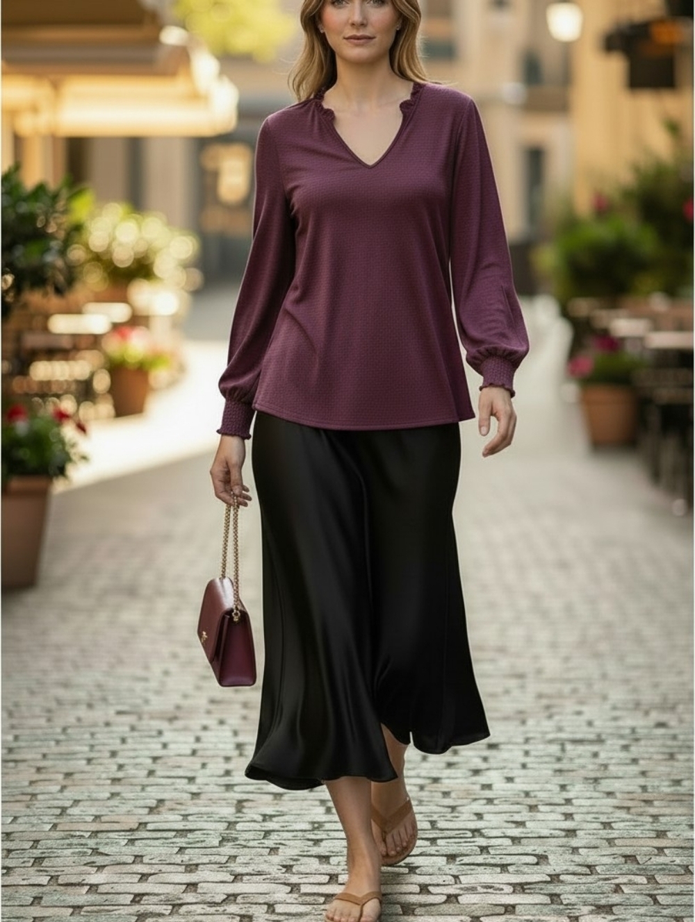 Nation LTD Shasha Peasant Tee Shirt Top Women Size Small In Sangre Long Sleeve